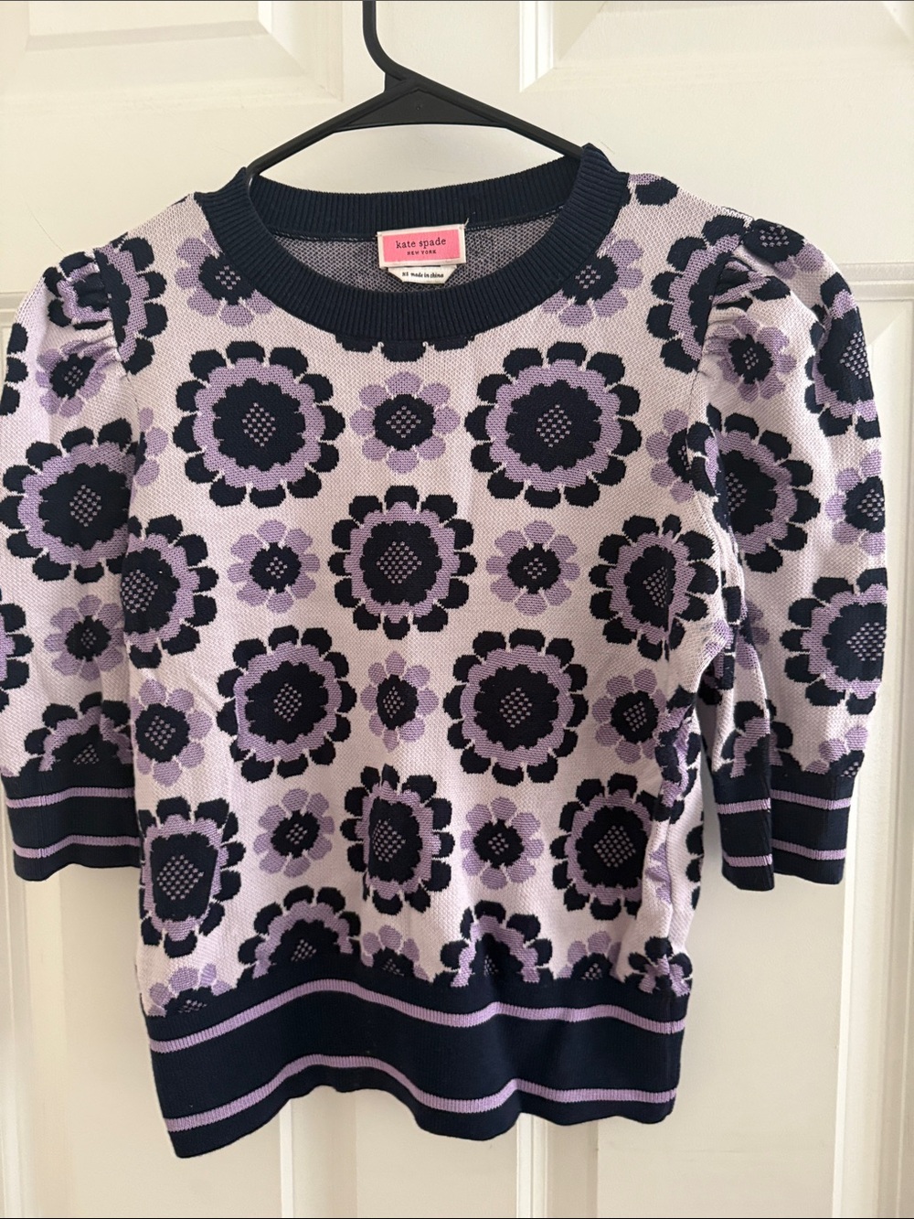 kate spade lilac & navy floral jacquard sweater
